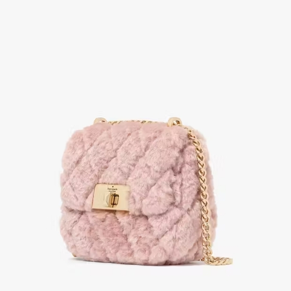 Kate Spade Carey Faux Fur Quilted Micro Flap Crossbody, Rose Smoke - Picture 3 of 5
